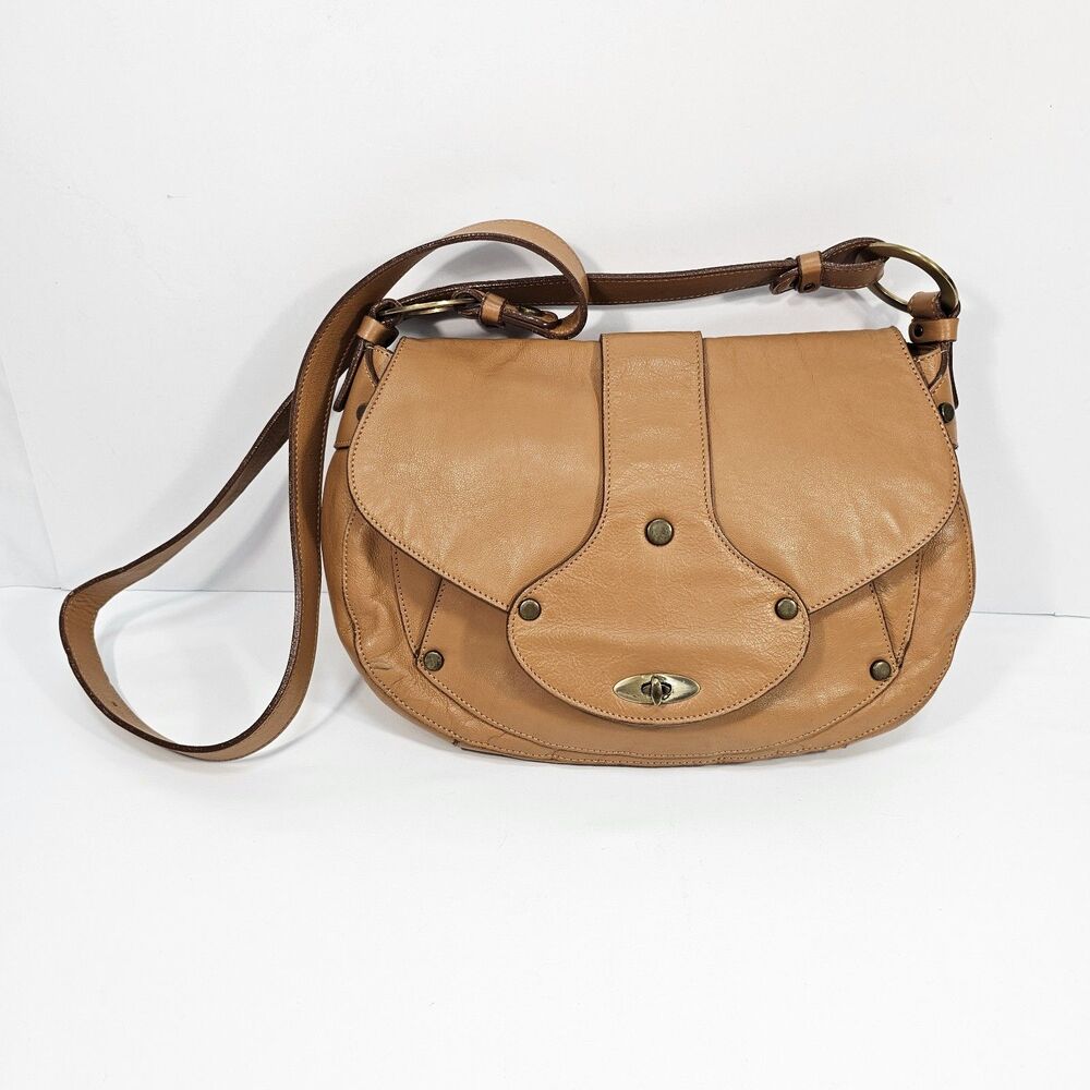 Y2K Lamarthe Paris Tan Leather Crossbody Shoulder Bag Hobo Flap Boho Neutral